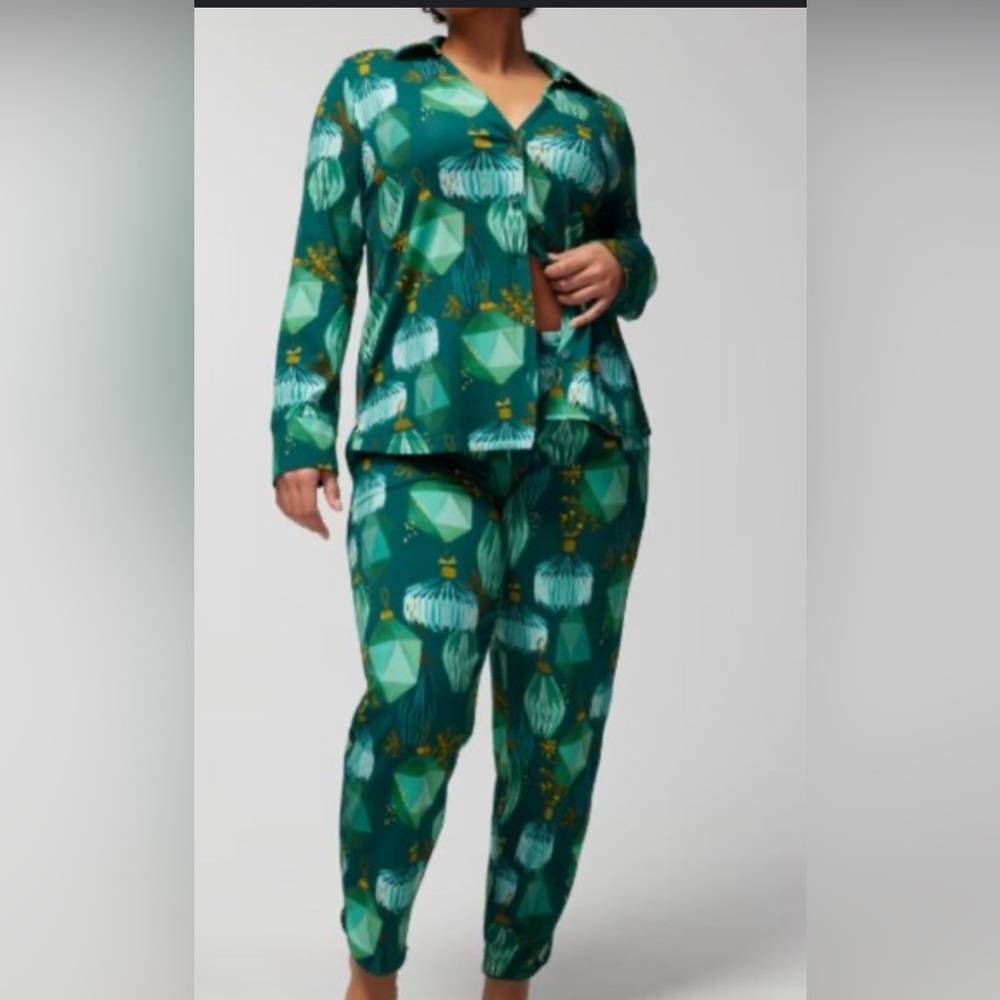 Soma Pajama Set Embraceable Christmas Ornaments Holiday Winter Green Gold Small